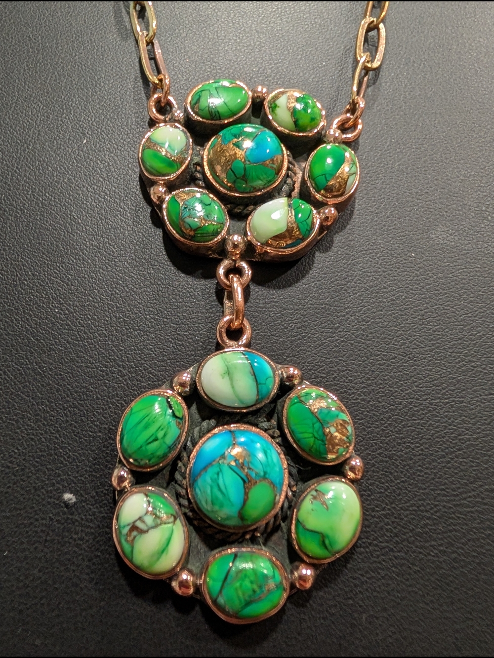 Green Turquoise Cluster Pendant Necklace - Women Jewelry